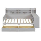 Wooden Multi-functional Daybed with Storage Shelves, 2 Storage Drawers and Study Desk