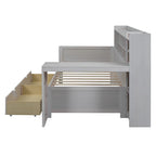 Wooden Multi-functional Daybed with Storage Shelves, 2 Storage Drawers and Study Desk