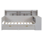 Wooden Multi-functional Daybed with Storage Shelves, 2 Storage Drawers and Study Desk