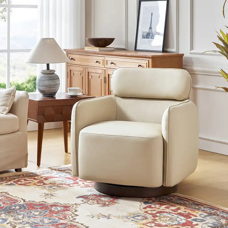 Raphael Modern Swivel Genuine Leather Barrel Chair