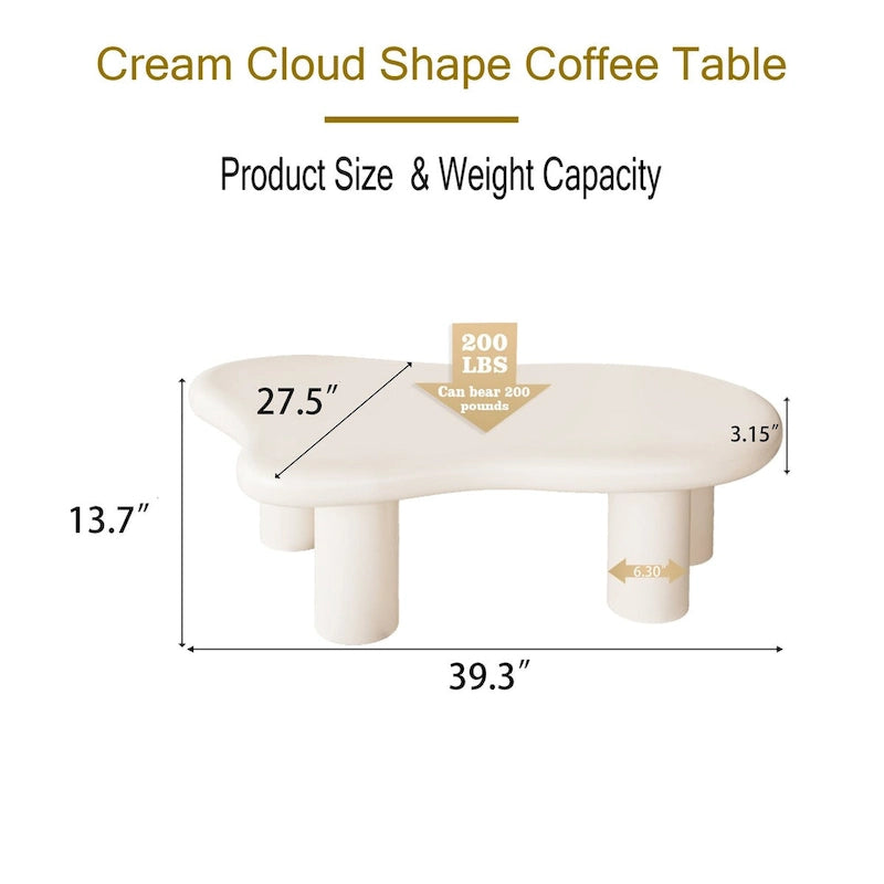 40 Inch Black Cloud Shaped Coffee Table for Living Room