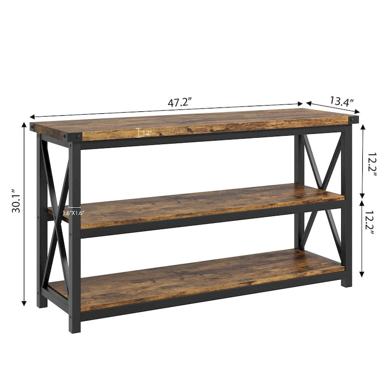 Narrow Long Console Table with Storage, 3 Tier Wood Sofa Table