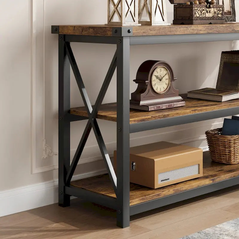 Narrow Long Console Table with Storage, 3 Tier Wood Sofa Table