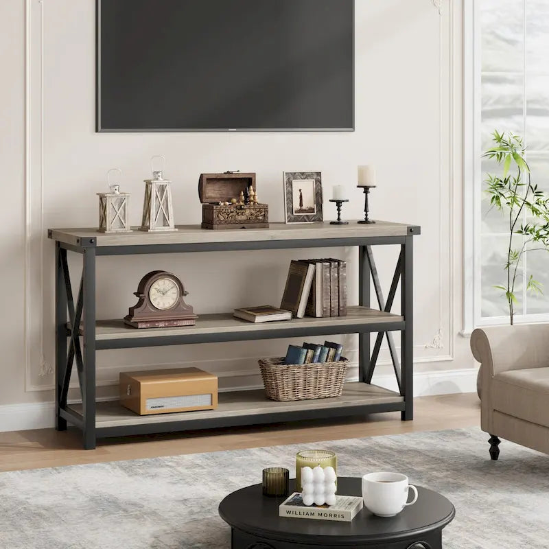 Narrow Long Console Table with Storage, 3 Tier Wood Sofa Table
