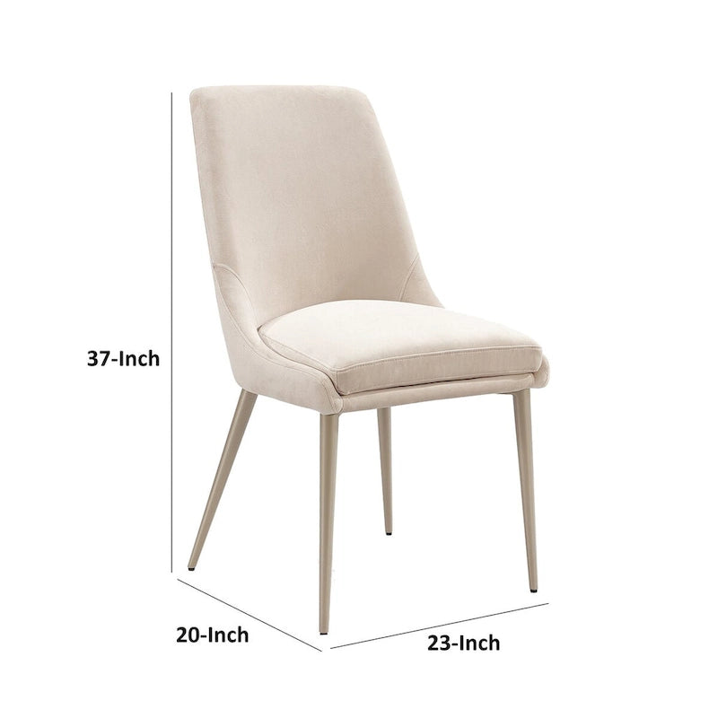 20 Inch Dining Chairs, Cream Velvet, Gold Tapered Metal Legs
