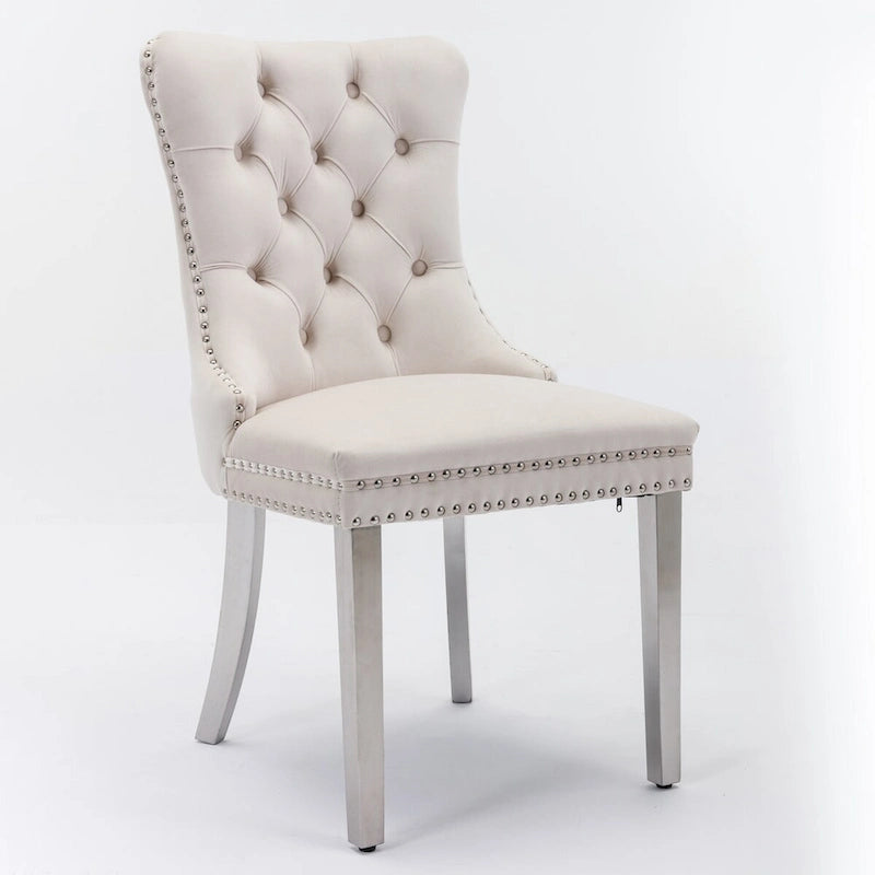 High-end Tufted Solid Wood Contemporary Velvet Upholstered Dining Chair with Chrome Stainless Steel Plating Legs,Set of 2