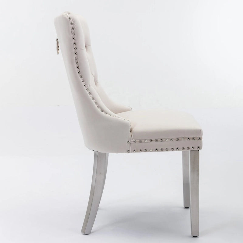 High-end Tufted Solid Wood Contemporary Velvet Upholstered Dining Chair with Chrome Stainless Steel Plating Legs,Set of 2