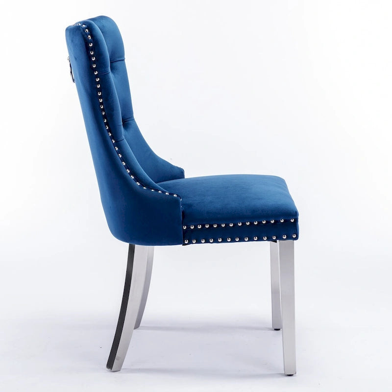 High-end Tufted Solid Wood Contemporary Velvet Upholstered Dining Chair with Chrome Stainless Steel Plating Legs,Set of 2