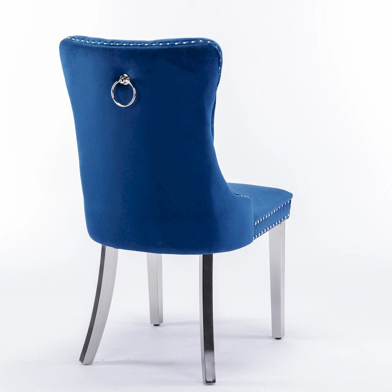 High-end Tufted Solid Wood Contemporary Velvet Upholstered Dining Chair with Chrome Stainless Steel Plating Legs,Set of 2