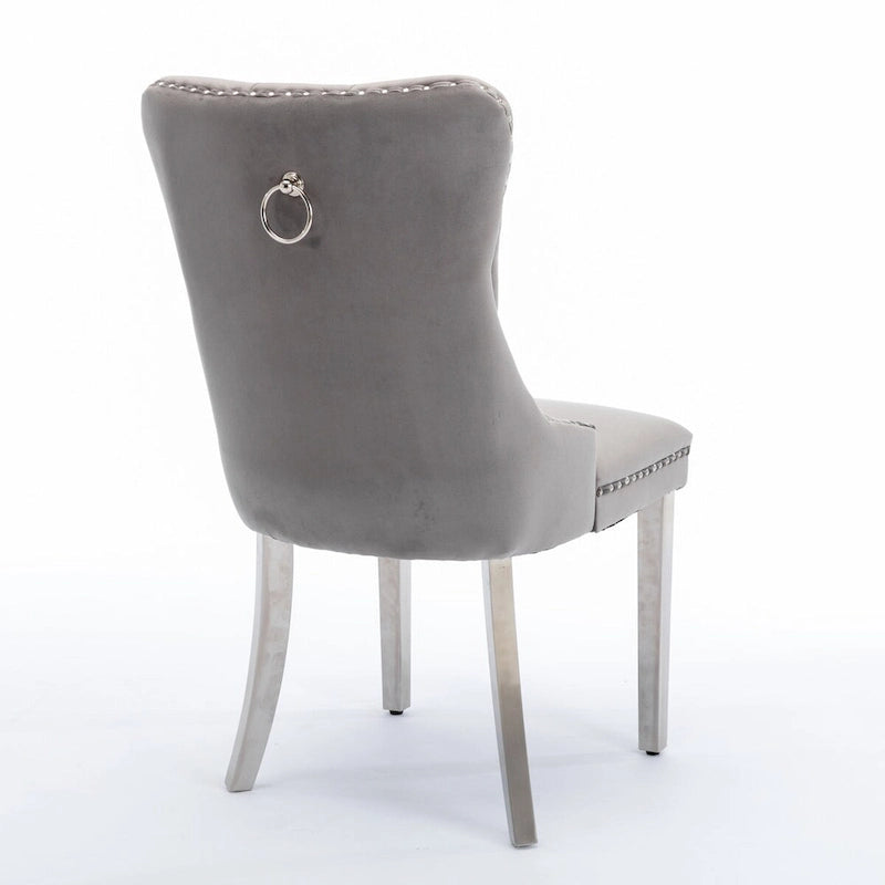 High-end Tufted Solid Wood Contemporary Velvet Upholstered Dining Chair with Chrome Stainless Steel Plating Legs,Set of 2