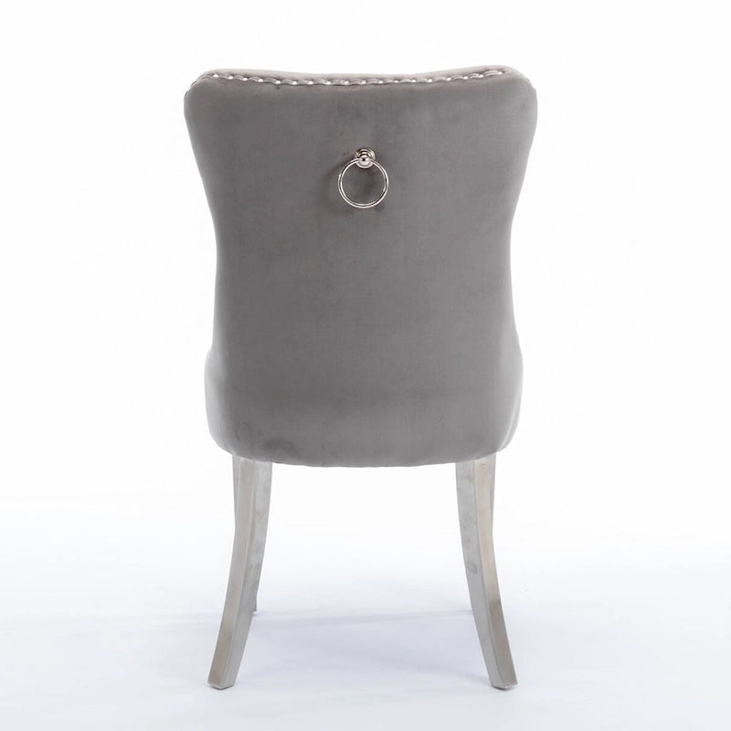 High-end Tufted Solid Wood Contemporary Velvet Upholstered Dining Chair with Chrome Stainless Steel Plating Legs,Set of 2