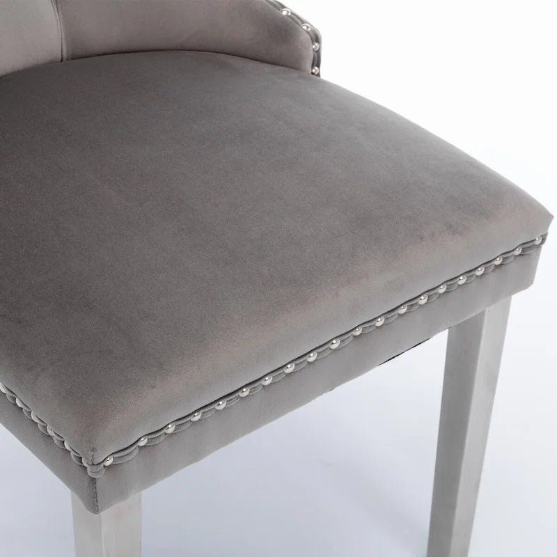 High-end Tufted Solid Wood Contemporary Velvet Upholstered Dining Chair with Chrome Stainless Steel Plating Legs,Set of 2