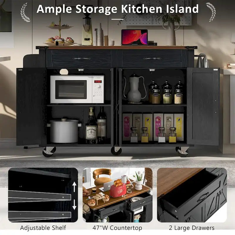 53.5Farmhouse Kitchen Island with Power Outlet