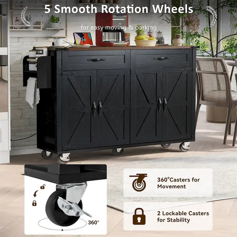 53.5Farmhouse Kitchen Island with Power Outlet