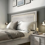 Contemporary Washed White Panel Bed with LED Lighting