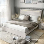 Contemporary Washed White Panel Bed with LED Lighting